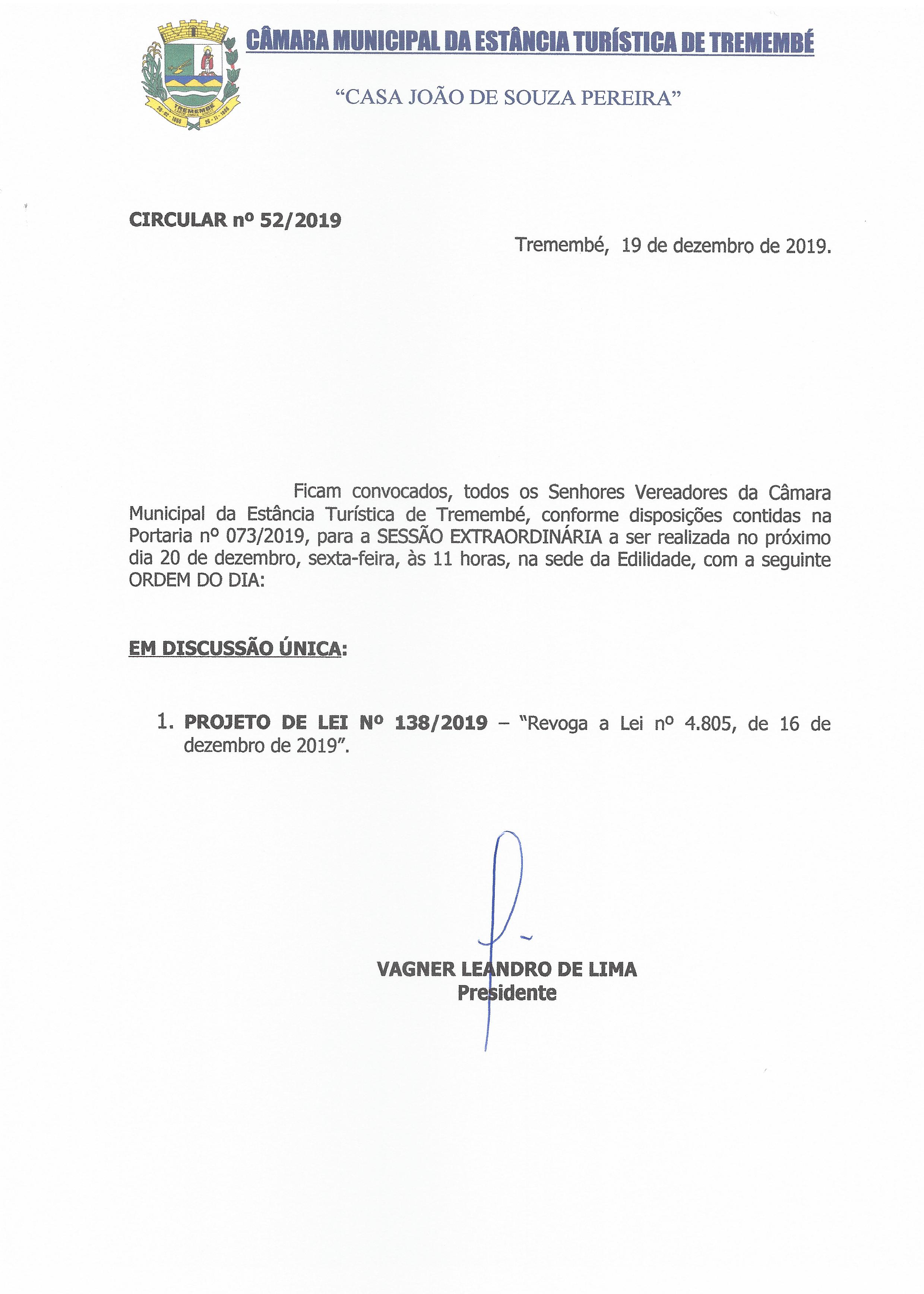 Sessão Extraordinária - 20-12-2019