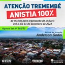 Lei de autoria do Vereador Godoi prevê 100% de anistia para a população de Tremembé