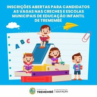 Tremembé abre as inscrições para vagas nas creches e escolas municipais de Educação Infantil